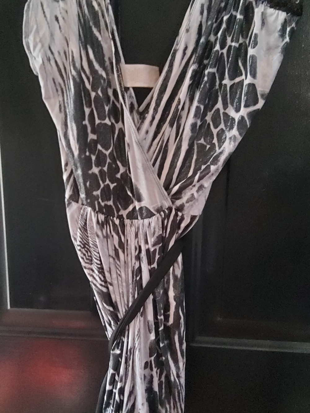 Baby Phat Black and White Printed Wrap Midi Dress